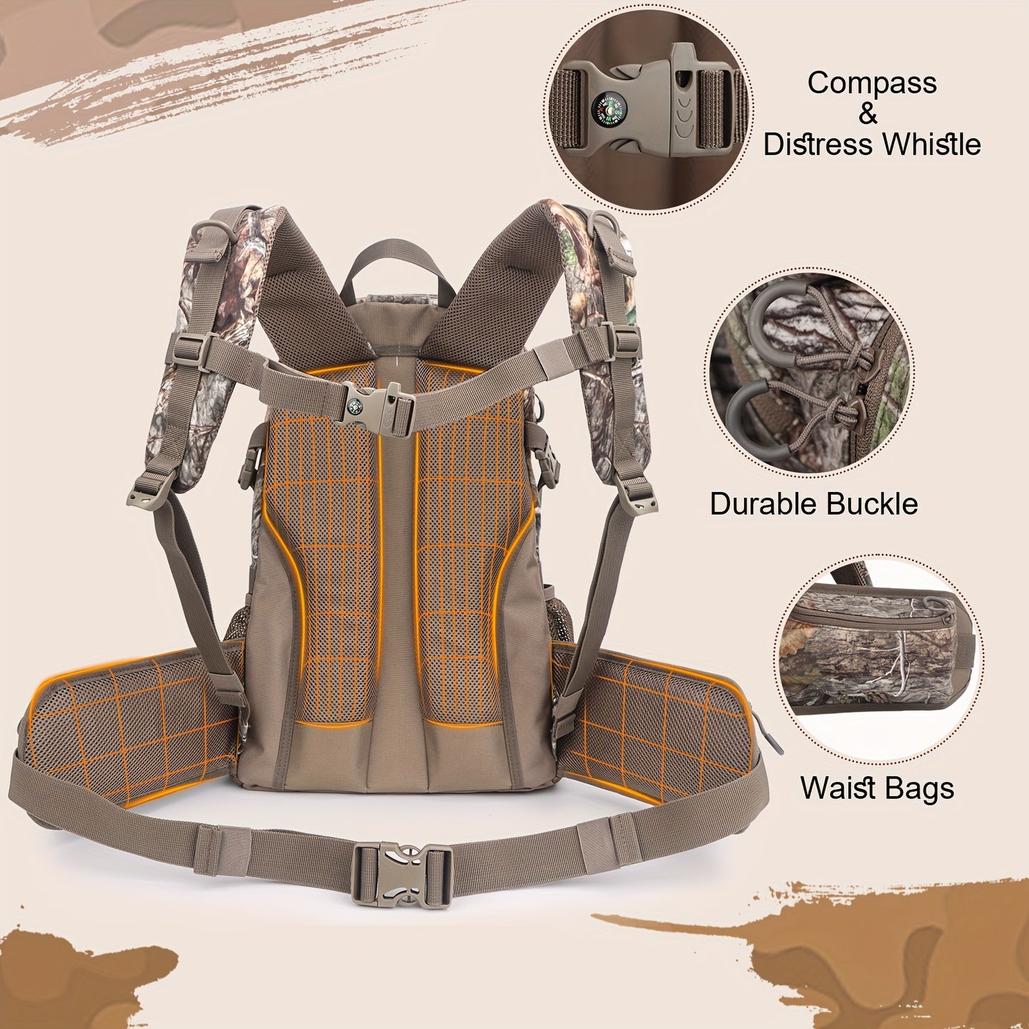 Moishow Hunting Backpack, Camo Hunting Backpacks for Men, Silent Hunting Pack with Bow & Rifle Holder, Hunting Day Pack for Rifle Bow Gun, Hunting Bag