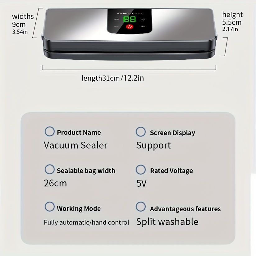 USB Rechargeable Automatic Vacuum Sealer with LED Display - Portable Food Storage Solution for Camping, Hunting & Kitchen Use, Ideal Mother'S Day & Christmas Gift, Outdoor Food Storage|Automatic Sealing Machine|Durable Constr