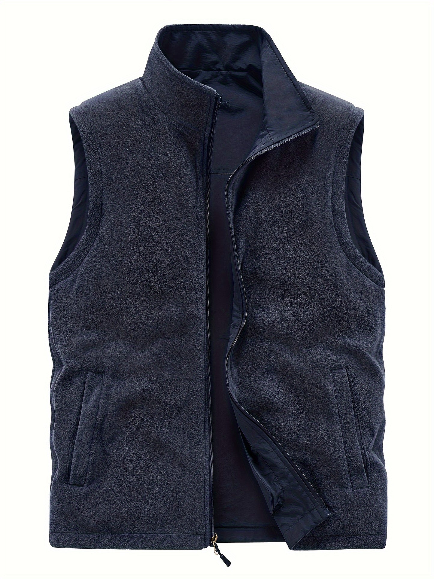Multi Pockets Reversible Cargo Vest, Men's Casual Outwear Stand Collar Zip Up Vest For Outdoor Fishing Photography