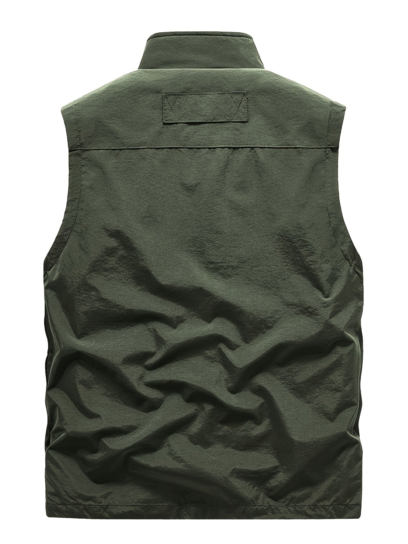 Zipper Pockets Cargo Vest, Men's Casual Outwear Stand Collar Zip Up Vest For Spring Summer Outdoor Fishing Photography