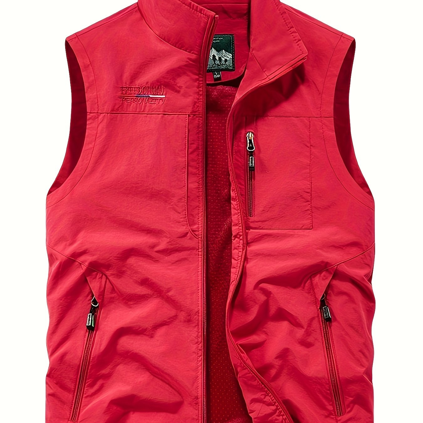 Zipper Pockets Cargo Vest, Men's Casual Outwear Stand Collar Zip Up Vest For Spring Summer Outdoor Fishing Photography