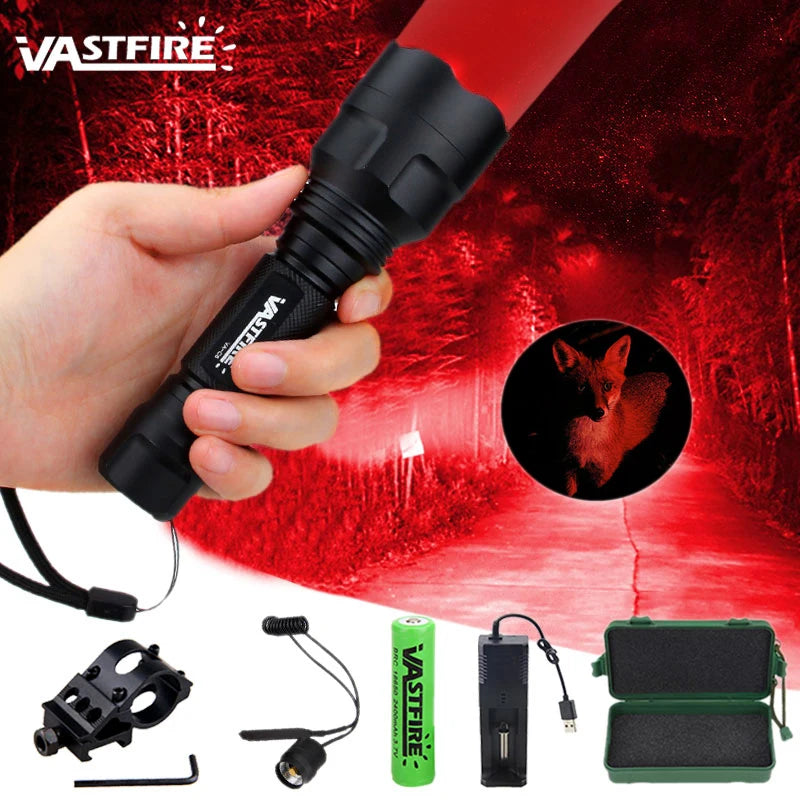 Tactical Hunting Flashlight 1 Mode Torch with Weaver Rail Scope Mount+Pressure Switch+18650 Battery+USB Charger