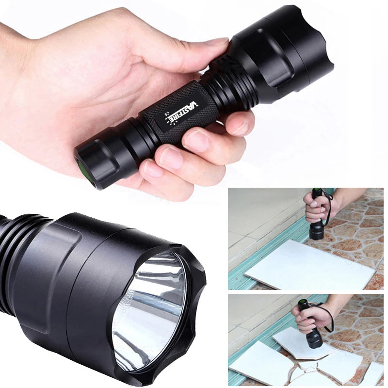Tactical Hunting Flashlight 1 Mode Torch with Weaver Rail Scope Mount+Pressure Switch+18650 Battery+USB Charger