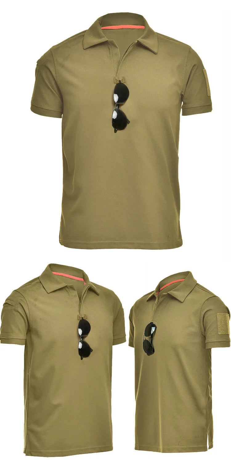 Tactical T-shirt Combat T Shirt Quick Dry Tees Men's Outdoor Hunting Camping Hiking O-Neck Lapel Short Sleeve