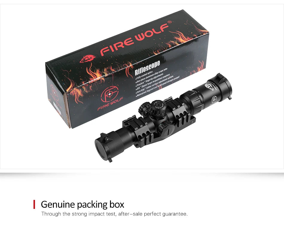 FIRE WOLF 1.5-4X30 Hunting Tactical Optical Rifle Scope with Red Green Illuminated Cross Turret lock Scope Range Airsoft Mirror