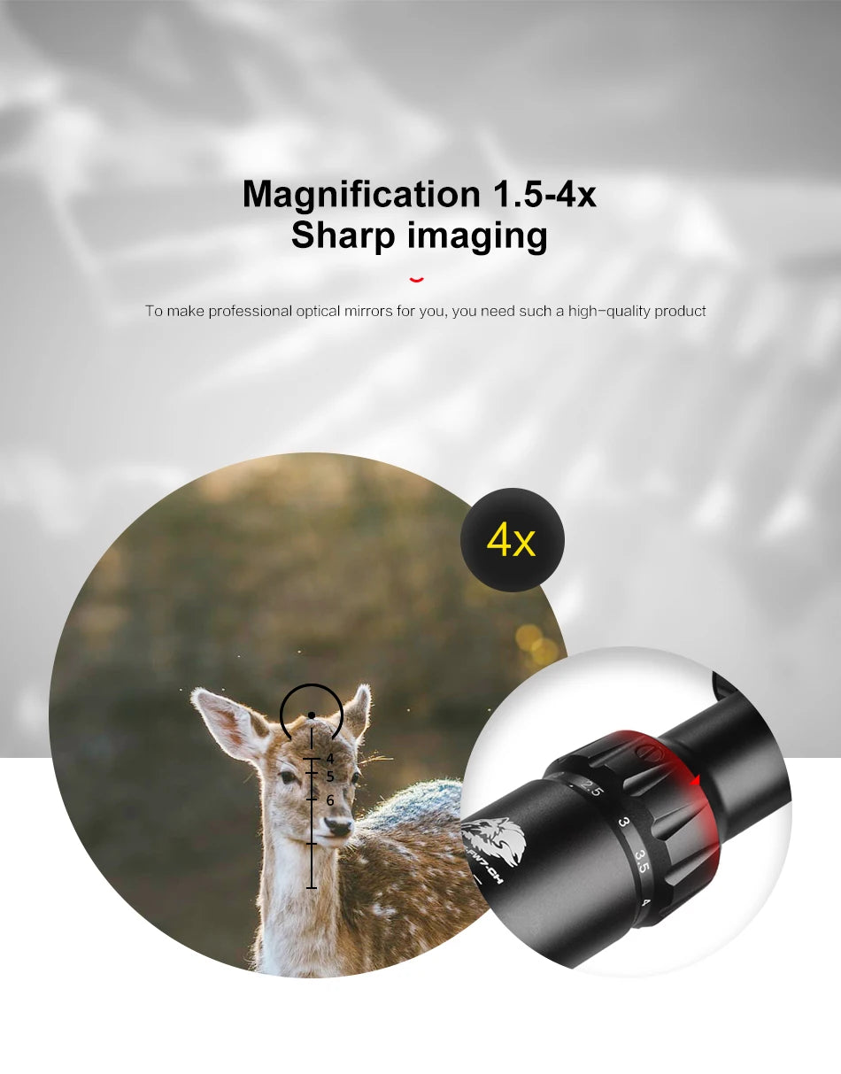 FIRE WOLF 1.5-4X30 Hunting Tactical Optical Rifle Scope with Red Green Illuminated Cross Turret lock Scope Range Airsoft Mirror