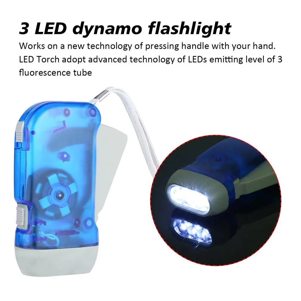 New 3 LED Hand Pressing Dynamo Crank Power Wind Up Flashlight Torch Light Hand Press Crank Camping Lamp Light for Outdoor Home
