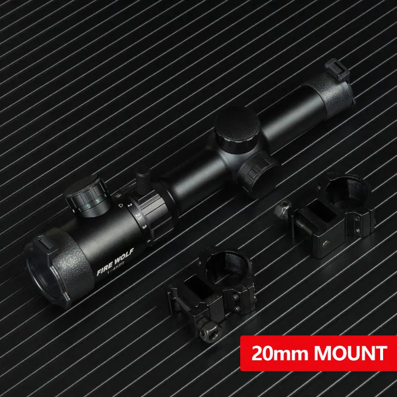 FIRE WOLF 1-4x20 Rifle Scope Green Red Illuminated Riflescope Range Finder Reticle Rifle Scope Air Rifle Optical Sight Hunting