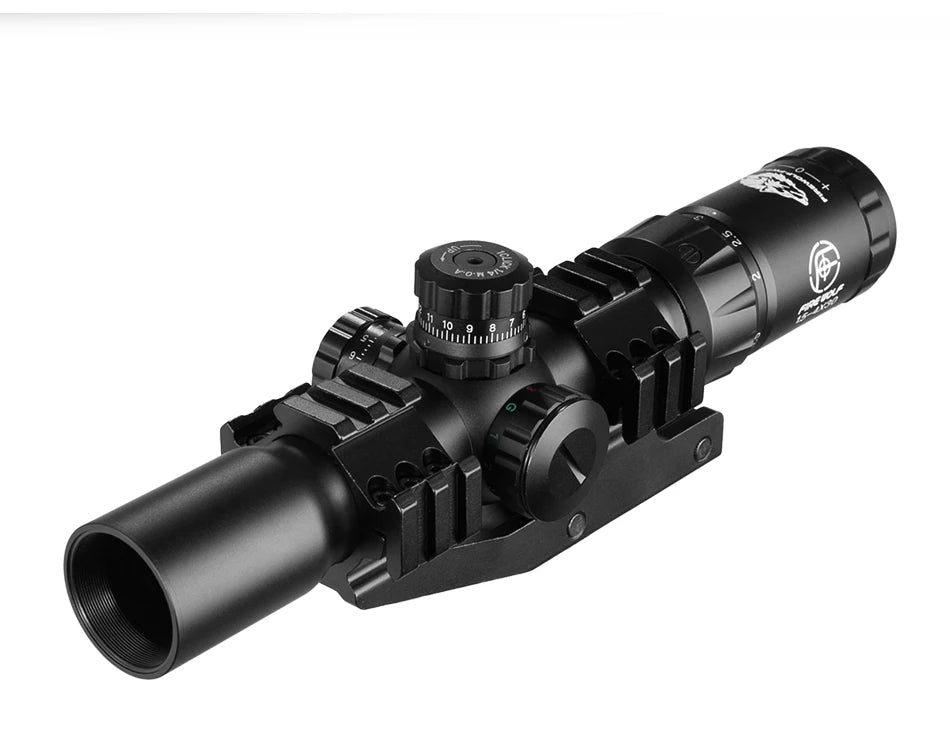FIRE WOLF 1.5-4X30 Hunting Tactical Optical Rifle Scope with Red Green Illuminated Cross Turret lock Scope Range Airsoft Mirror