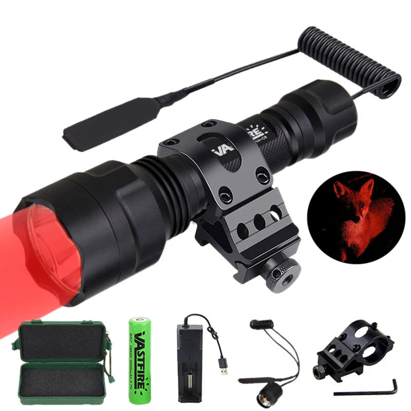 Tactical Hunting Flashlight 1 Mode Torch with Weaver Rail Scope Mount+Pressure Switch+18650 Battery+USB Charger