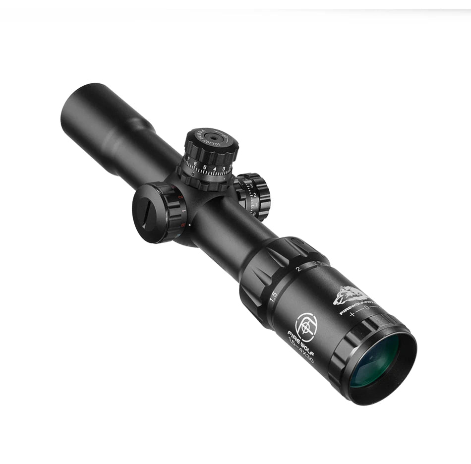 FIRE WOLF 1.5-4X30 Hunting Tactical Optical Rifle Scope with Red Green Illuminated Cross Turret lock Scope Range Airsoft Mirror