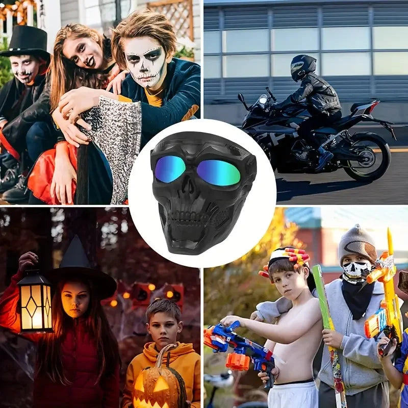 Tactical Skull Mask with Windproof Goggles for Outdoor Sports and Motorcycle Riding