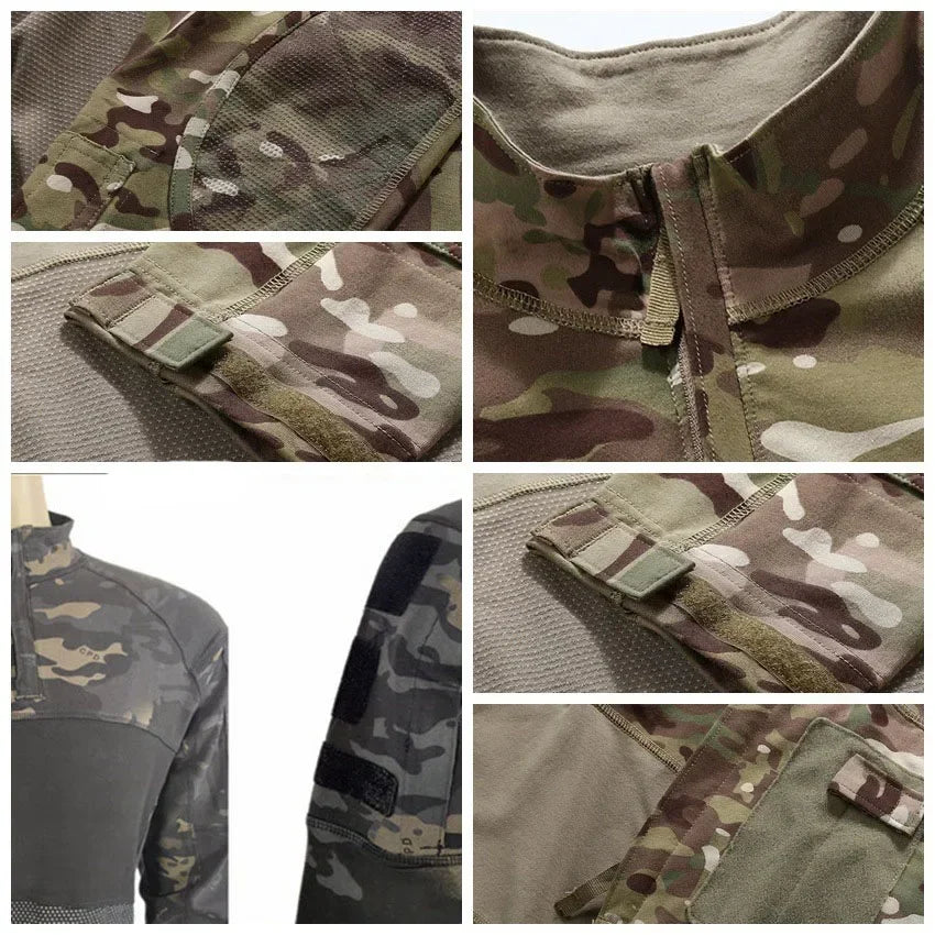 Military Tactical Shirt Men Camouflage Paintball Long Sleeve T Shirt Multicam Cotton Combat Shirts Camo Army T-Shirt