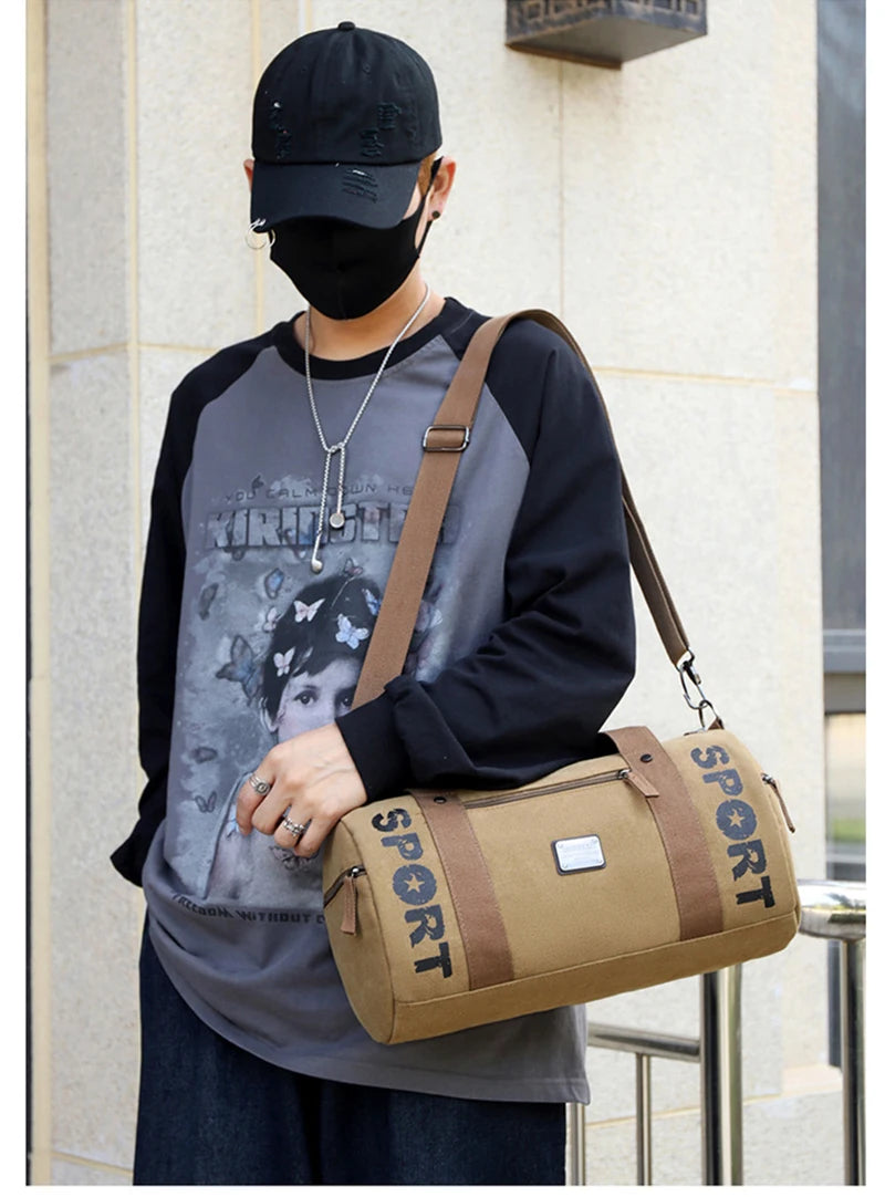 Gym Bag for Man Canvas Sports Fitness Tote Travel Luggage Handbag Outdoor Shoulder Duffle Training Tactical Bag Male Rucksack