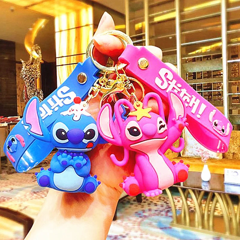 Wholesale Anime Disney Keychain New Mickey Mouse Minnie Lilo & Stitch Doll Keyring Ornament Key Chain Car Pendant Kid Toys Gifts