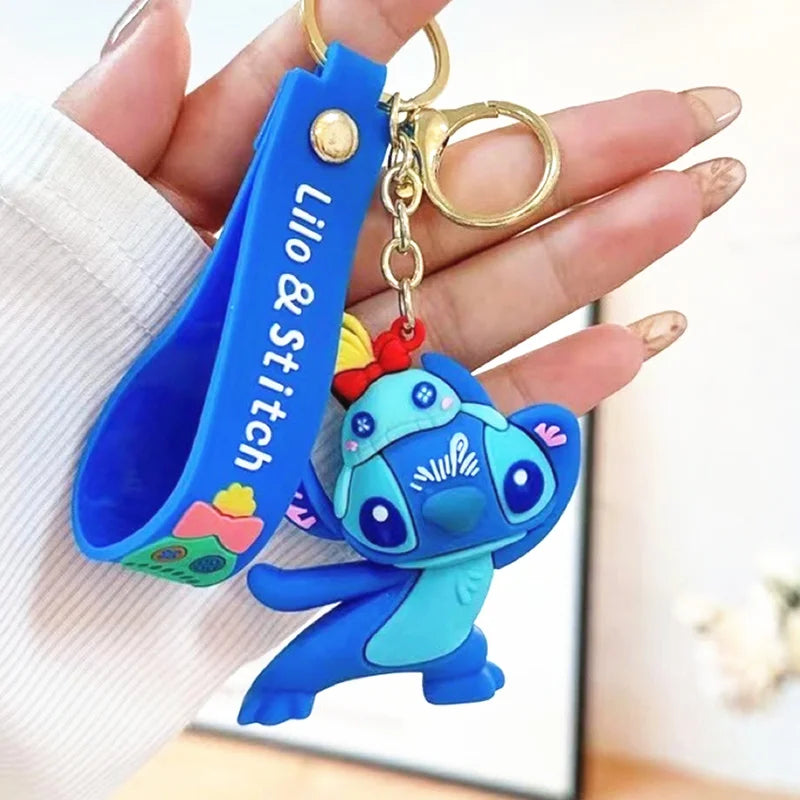 Wholesale Anime Disney Keychain New Mickey Mouse Minnie Lilo & Stitch Doll Keyring Ornament Key Chain Car Pendant Kid Toys Gifts