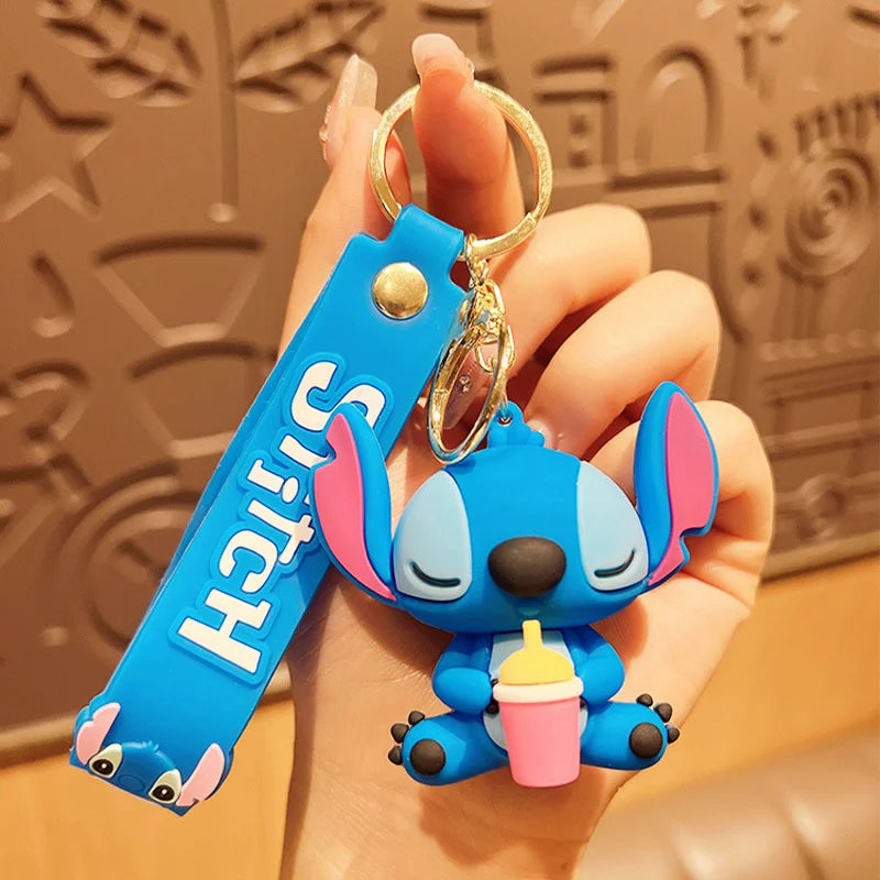 Wholesale Anime Disney Keychain New Mickey Mouse Minnie Lilo & Stitch Doll Keyring Ornament Key Chain Car Pendant Kid Toys Gifts