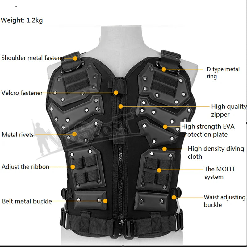 Tactical Gold Steel Vest Military Combat Vest Men's Tactical Hunting Vest Army Adjustable Armor Outdoor CS Training Vest Airsoft