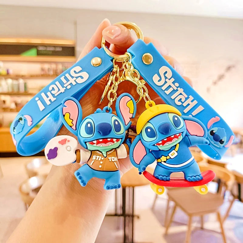 Wholesale Disney Anime Lilo & Stitch Pendant Keychains Holder Car Key Chain Key Ring Mobile Phone Bag Hanging Jewelry Gifts
