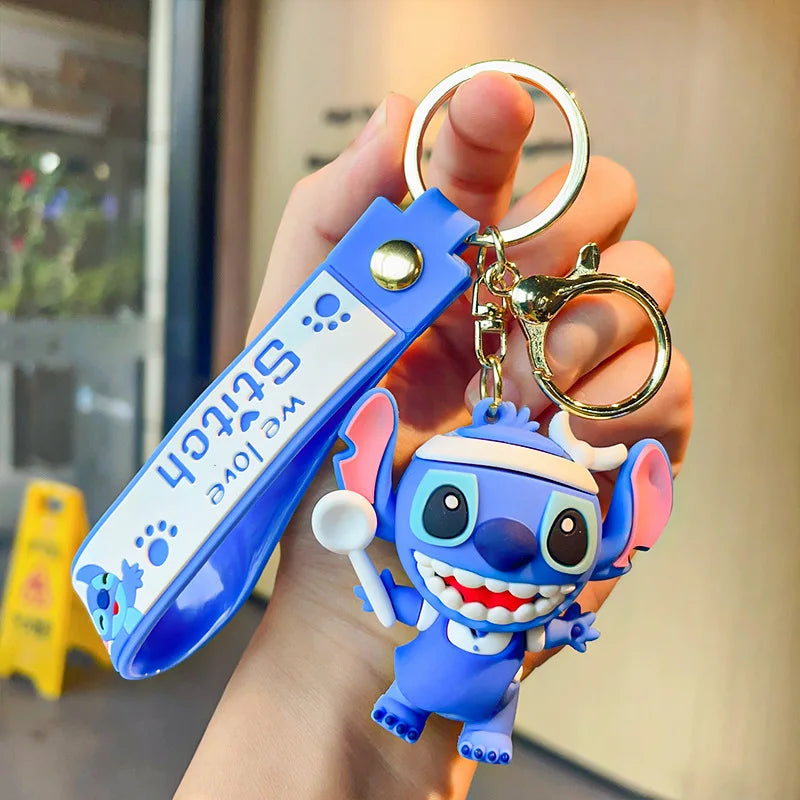 New Cartoon Anime Disney Keychain Mickey Mouse Minnie Lilo & Stitch Doll Keyring Ornament Key Chain Car Pendant Kids Toys Gift