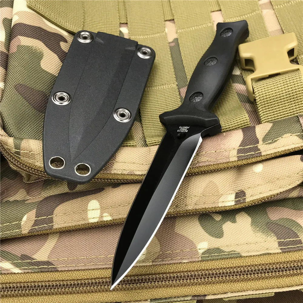 Tactical Outdoor Fixed Blade ABS Handle Steel Stainless Steel Double Edged Blade EDC Self Defense Survival Tool with Sheath