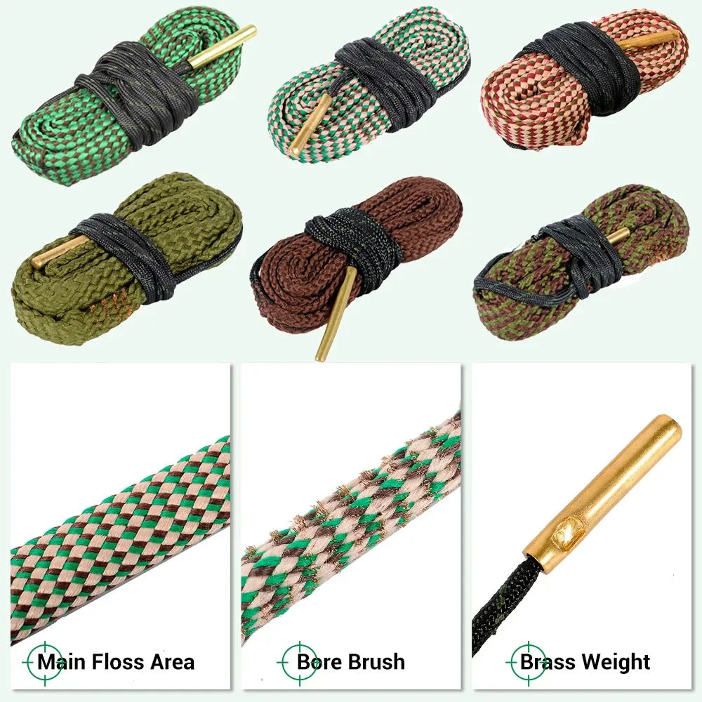Hunting Gun Bore Cleaner Rope .22 Cal.223 Cal.38 Cal& 5.56mm 7.62mm 12GA Rifle Cleaning Brush Kit Tool Rifle Barrel Calibre Rope