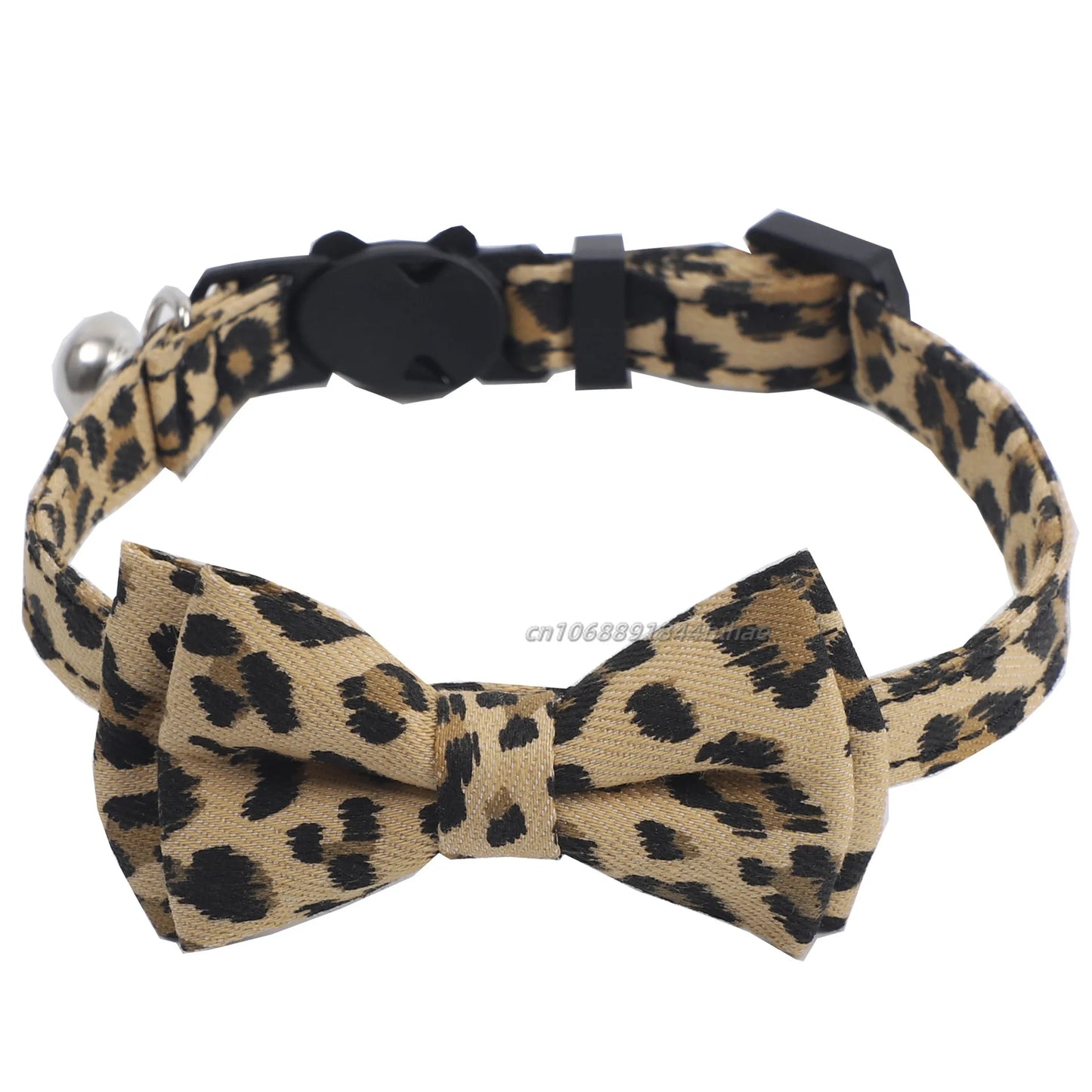 Pet Leopard Cat Collar with Bell Adjustable Puppy Bow Necklace Outdoor Safety Anti-choking for Small Pets Walking Accessories