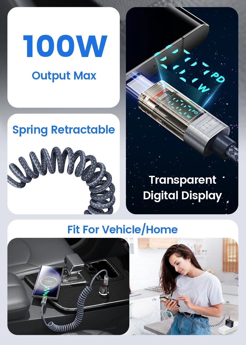 Toocki Type C to Type C Cable 100W Display Fast Charging Charger USB C to USB C Transparent PD Cable For IPhone15 Xiaomi Macbook