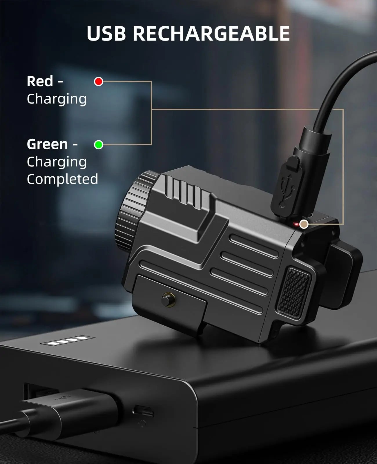 Tactical Flashlight 800 Lumens LED Light with Pistol Picatinny and GL Rails USB Rechargeable Strobe Mode