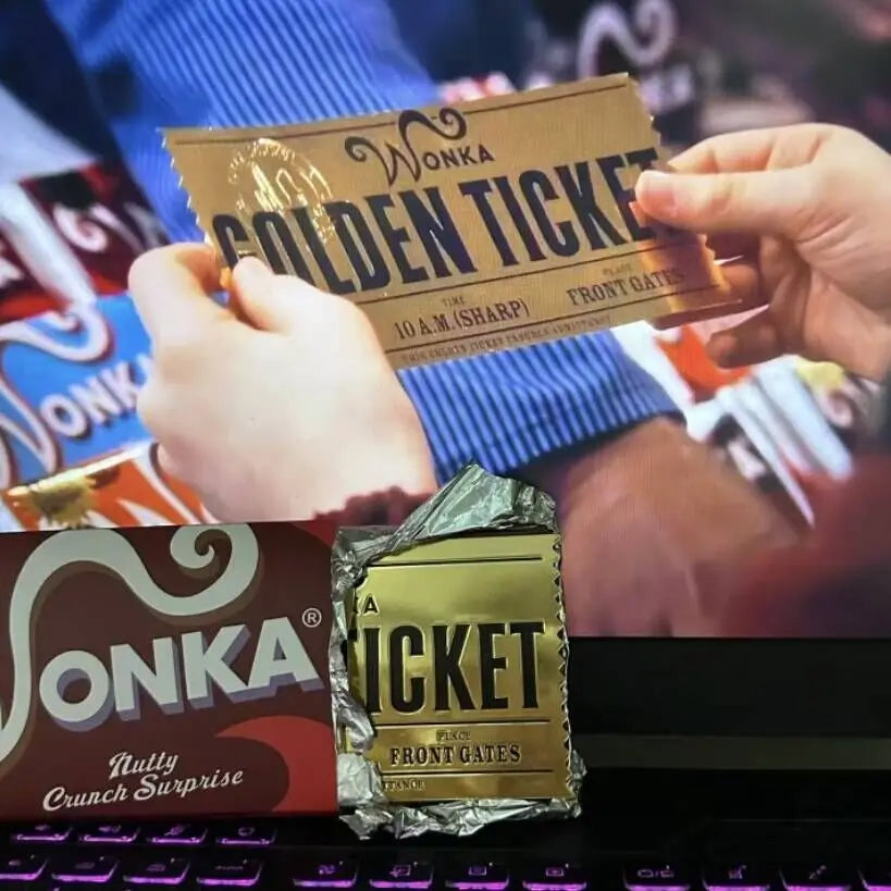 Wonka Charlie Chocolate Golden Ticket Anime Gold Voucher Brooch Pin Badges Metal Pins Bookmark Collection Valentine's Day Gift