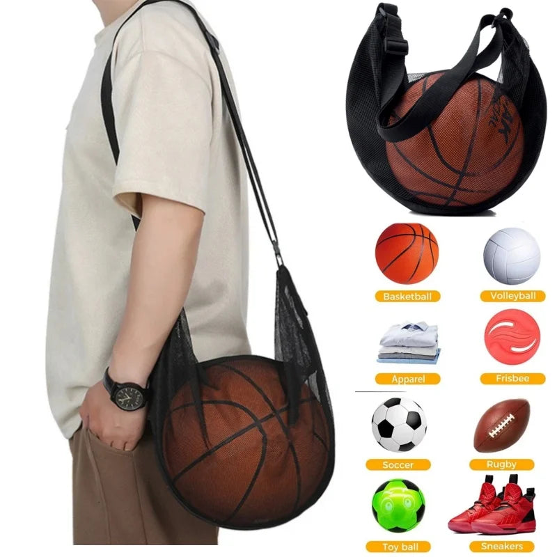 Sports Gym Ball Bag with Zipper Pocket Bag Shoulder Bag Drawstring Storage Oxford Mesh Backpack Basketball Football Pocket Pouch