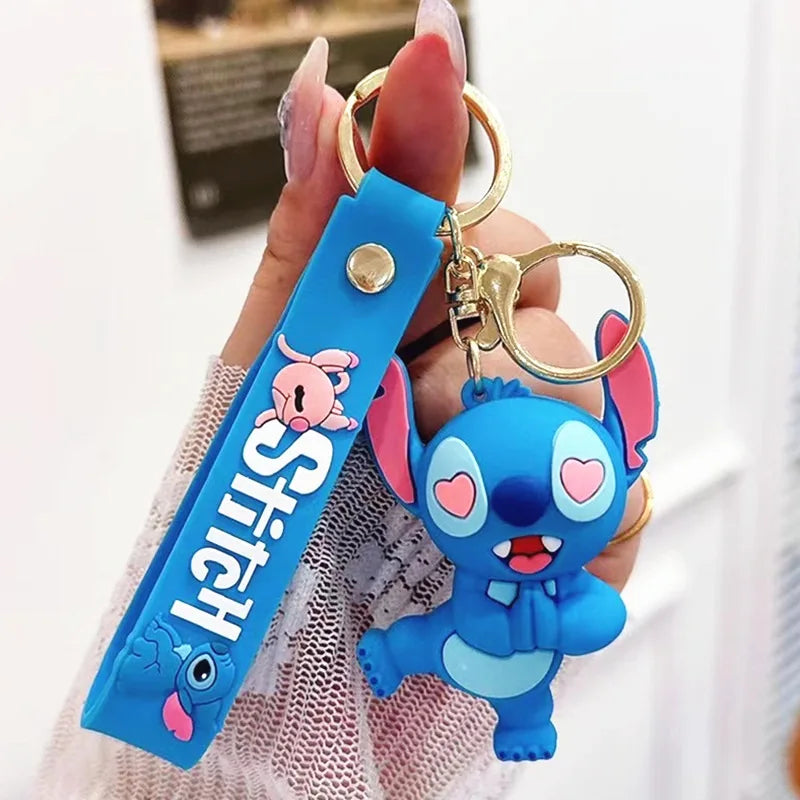 Wholesale Anime Disney Keychain New Mickey Mouse Minnie Lilo & Stitch Doll Keyring Ornament Key Chain Car Pendant Kid Toys Gifts