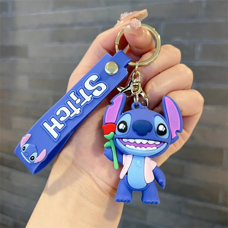 Wholesale Anime Disney Keychain New Mickey Mouse Minnie Lilo & Stitch Doll Keyring Ornament Key Chain Car Pendant Kid Toys Gifts