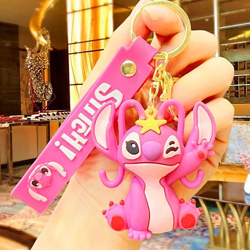 Wholesale Anime Disney Keychain New Mickey Mouse Minnie Lilo & Stitch Doll Keyring Ornament Key Chain Car Pendant Kid Toys Gifts
