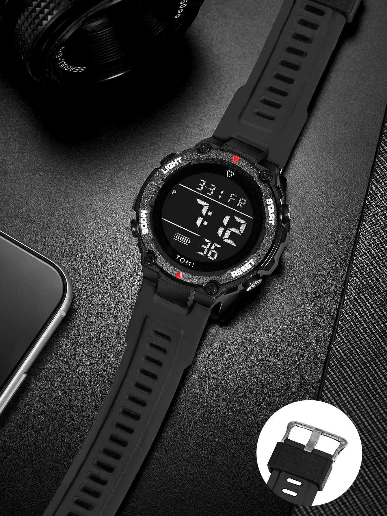 TOMI Tactical Digital Watch Military Green Black 4-Button Sport Modes Shockproof Waterproof Outdoor Hiking