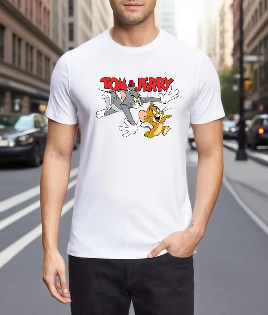 Men's T-shirts 100% Cotton Graphic T-Tom And Jerry Print Tees Y2k Funny New in Tops & Tees Personalized Gifts for Men Streetwear