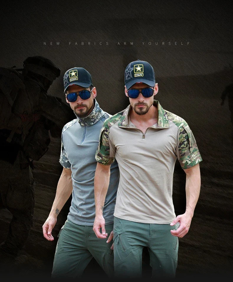 Tactical T-Shirts Men Sport Outdoor Tee Quick Dry Short Sleeve Shirt Hiking Hunting Climbing Camouflage Men Clothing Breathable