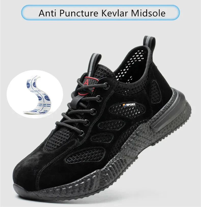 Summer Ssafety Shoes Breathable Lightweight Work Shoes With Steel Toe Anti Puncture Protective Shoe Safety Work Sneakers For Men