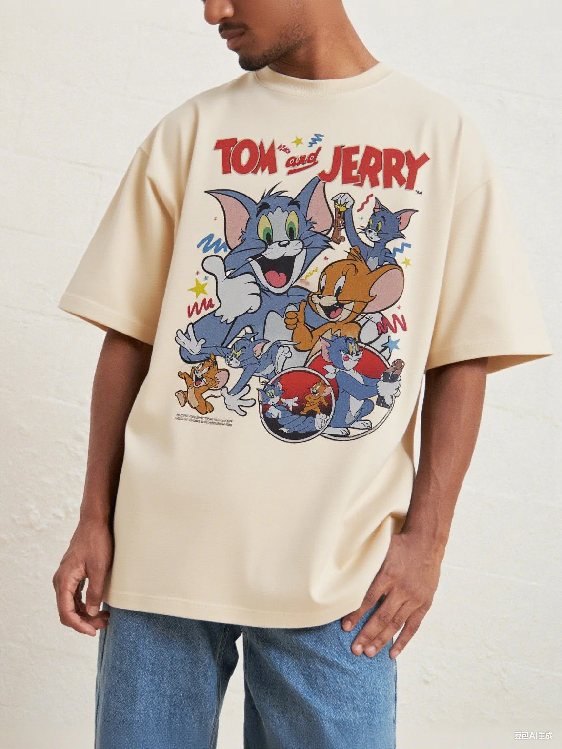 Tom and Jerry Cotton Tee Fun Retro Group Print of Tom Jerry and Friends 100% Pure Cotton for A Nostalgic Look Arrival Tee S-4XL
