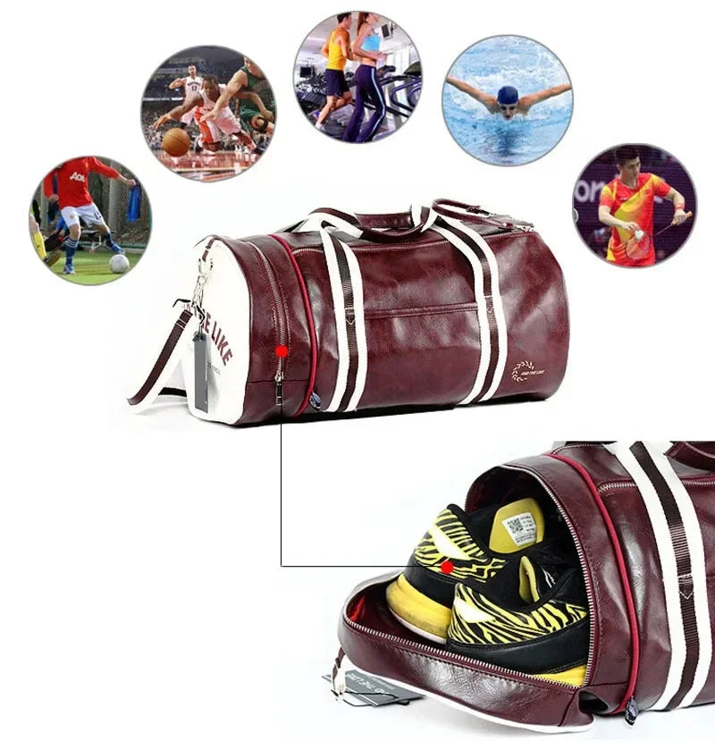 Gym Bag Men and Women Shoulder Bag Messenger Portable Training Basketball Bag Cylinder Travel Bags Sports Leather Handbag Tennis
