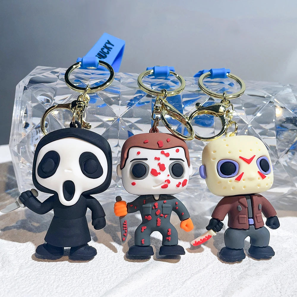 Horror Series Movie Keychain A Nightmare on Elm Street Freddie Kruger Anime Joker Doll Keyring Bag Pendent Key Chain for Friends