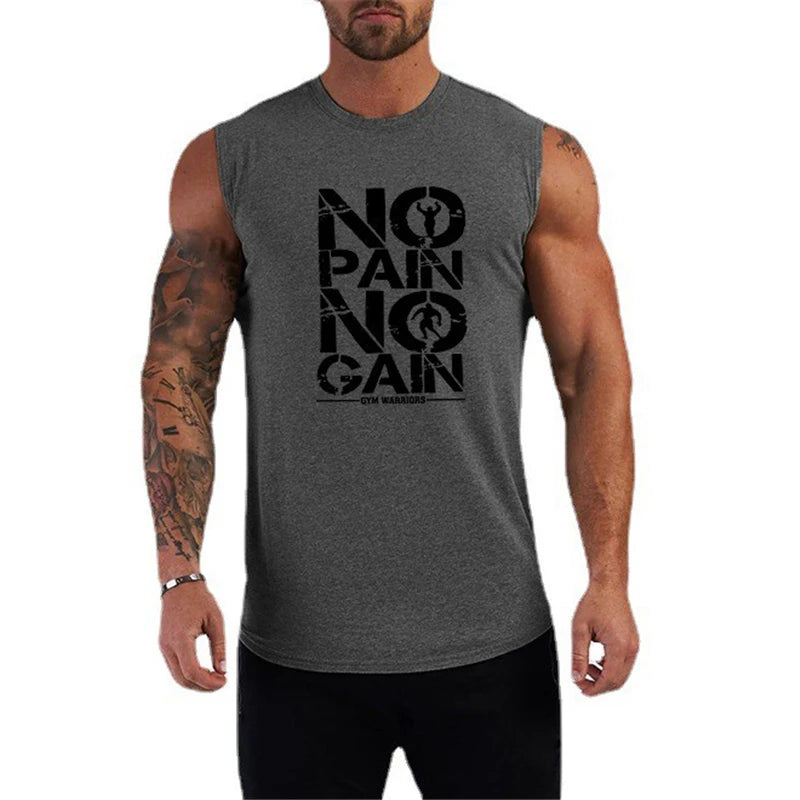 Gym Running Workout Sleeveless T-Shirts Cotton Breathable Tank Tops Men's Bodybuilding Fitness Sportwear Training Muscle Vests