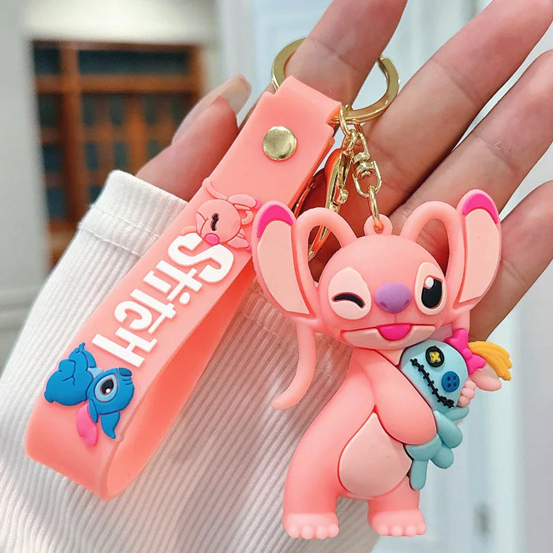Wholesale Anime Disney Keychain New Mickey Mouse Minnie Lilo & Stitch Doll Keyring Ornament Key Chain Car Pendant Kid Toys Gifts