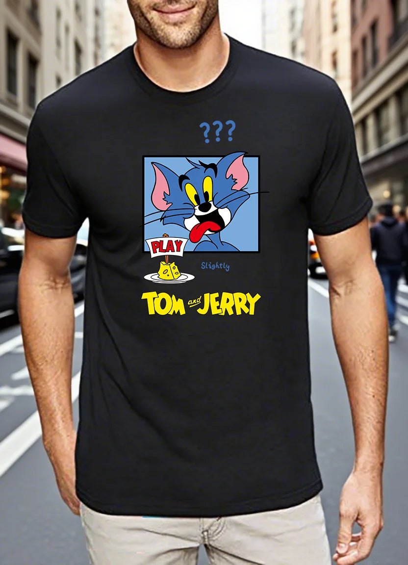 Men's T-shirts 100% Cotton Graphic T-Tom And Jerry Print Tees Y2k Funny New in Tops & Tees Personalized Gifts for Men Streetwear