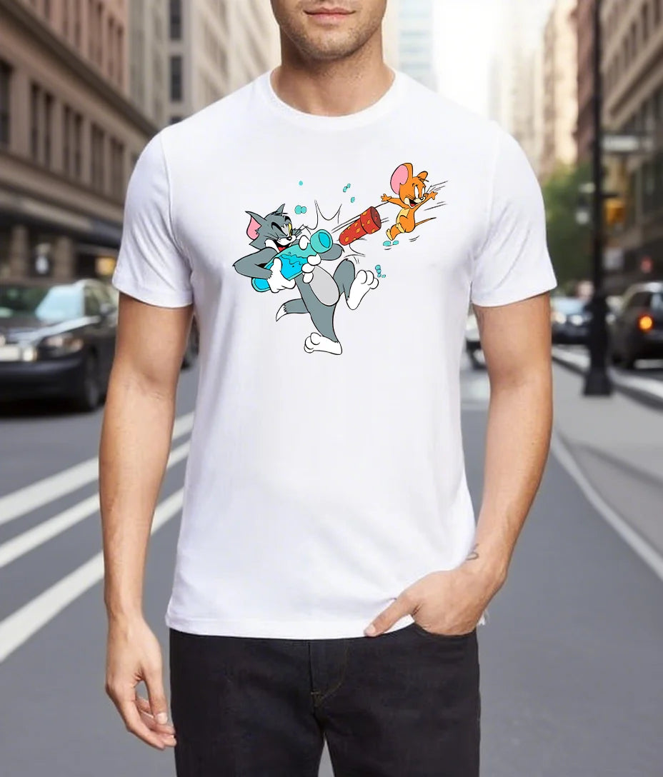 Men's T-shirts 100% Cotton Graphic T-Tom And Jerry Print Tees Y2k Funny New in Tops & Tees Personalized Gifts for Men Streetwear