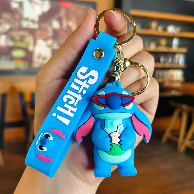 New Cartoon Anime Disney Keychain Mickey Mouse Minnie Lilo & Stitch Doll Keyring Ornament Key Chain Car Pendant Kids Toys Gift