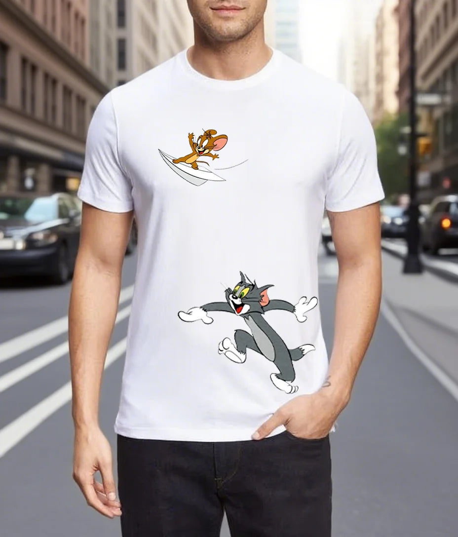 Men's T-shirts 100% Cotton Graphic T-Tom And Jerry Print Tees Y2k Funny New in Tops & Tees Personalized Gifts for Men Streetwear