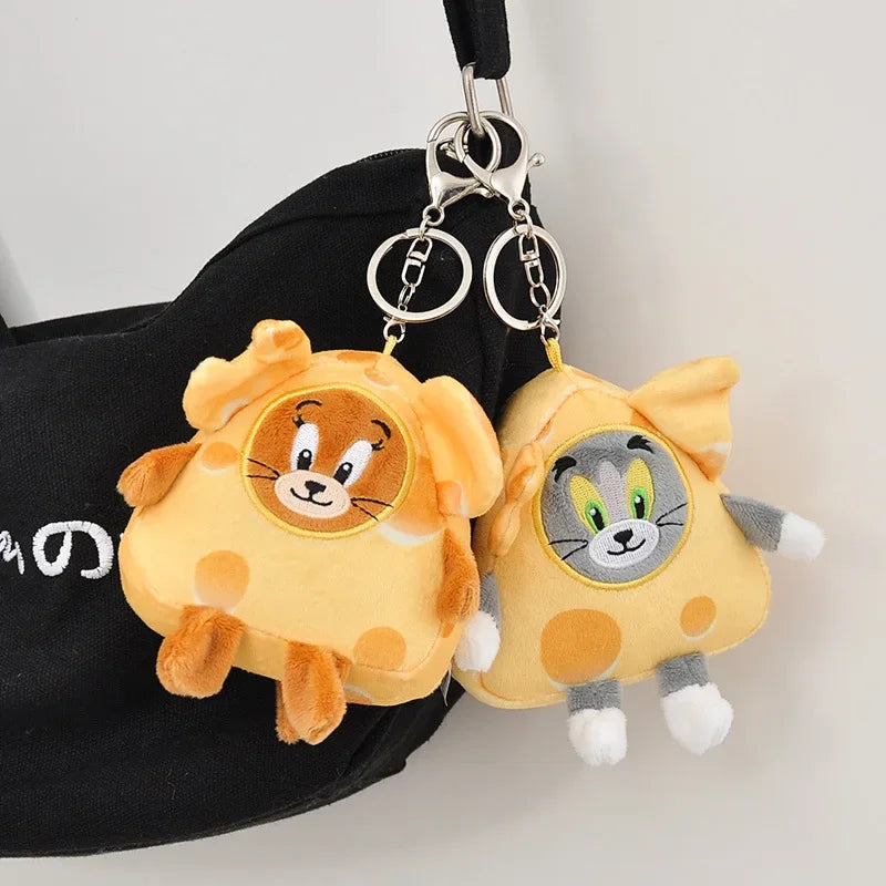 Hot 10cm Tom and Jerry Plush Keychain Mouse and Cat Cartoon Plushie Stuffed Animal Pou Doll for Kids Birthday Gift