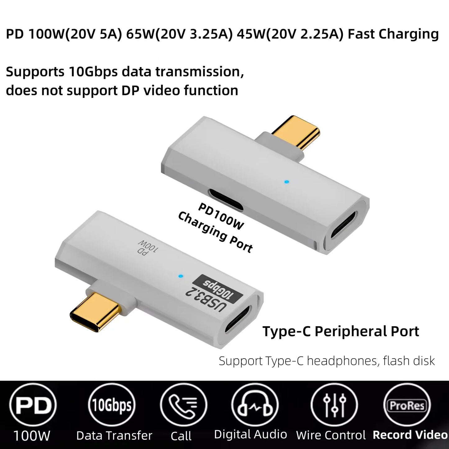 Type-C 10Gbps/Headphone Adapter with PD 100W Charging Port 2-in-1 USB C Splitter for Rog Ally, Steam Deck, Laptop, Mobile Phone