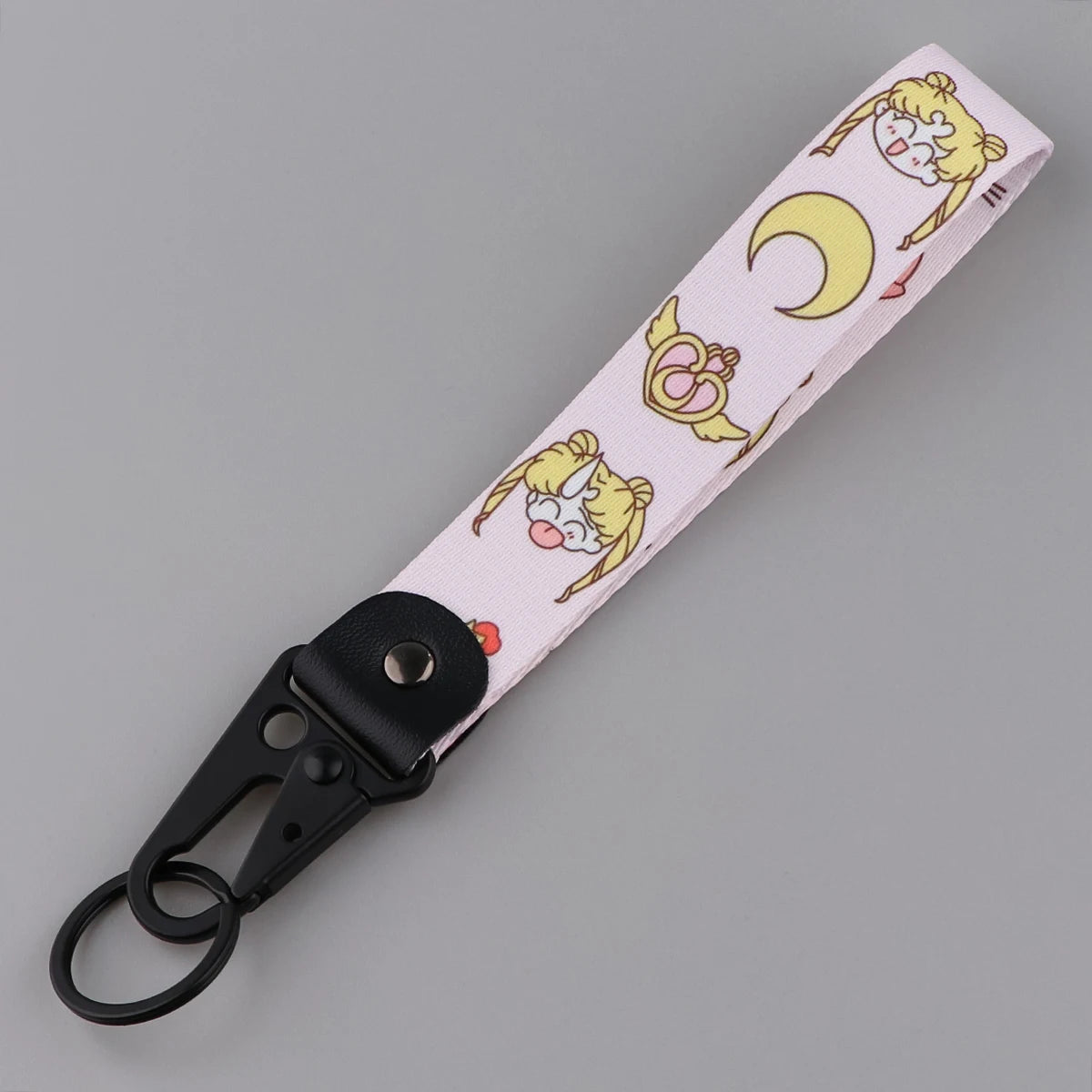 Kawaii Anime Keychain Straps Rope Cute Lanyard Bracelet for Keys Wrist Strap Short Lanyard Pendant Key Chain